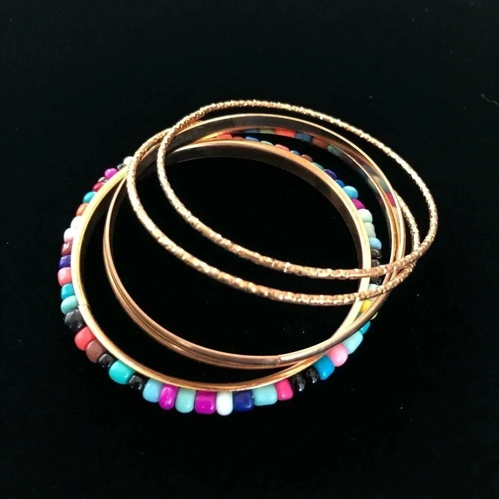 Kids Girls 5 Piece Gold Tone Bangle Bracelet Set